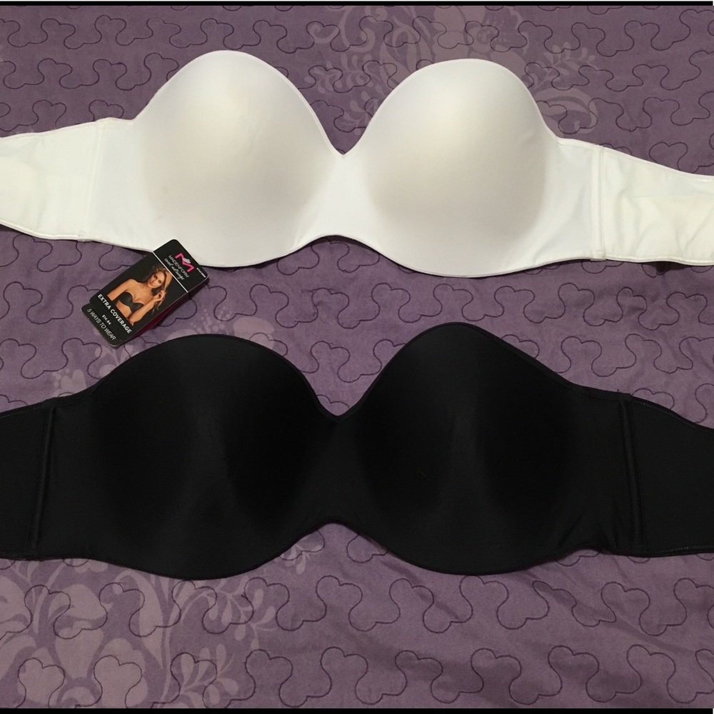 Black and white strapless bra